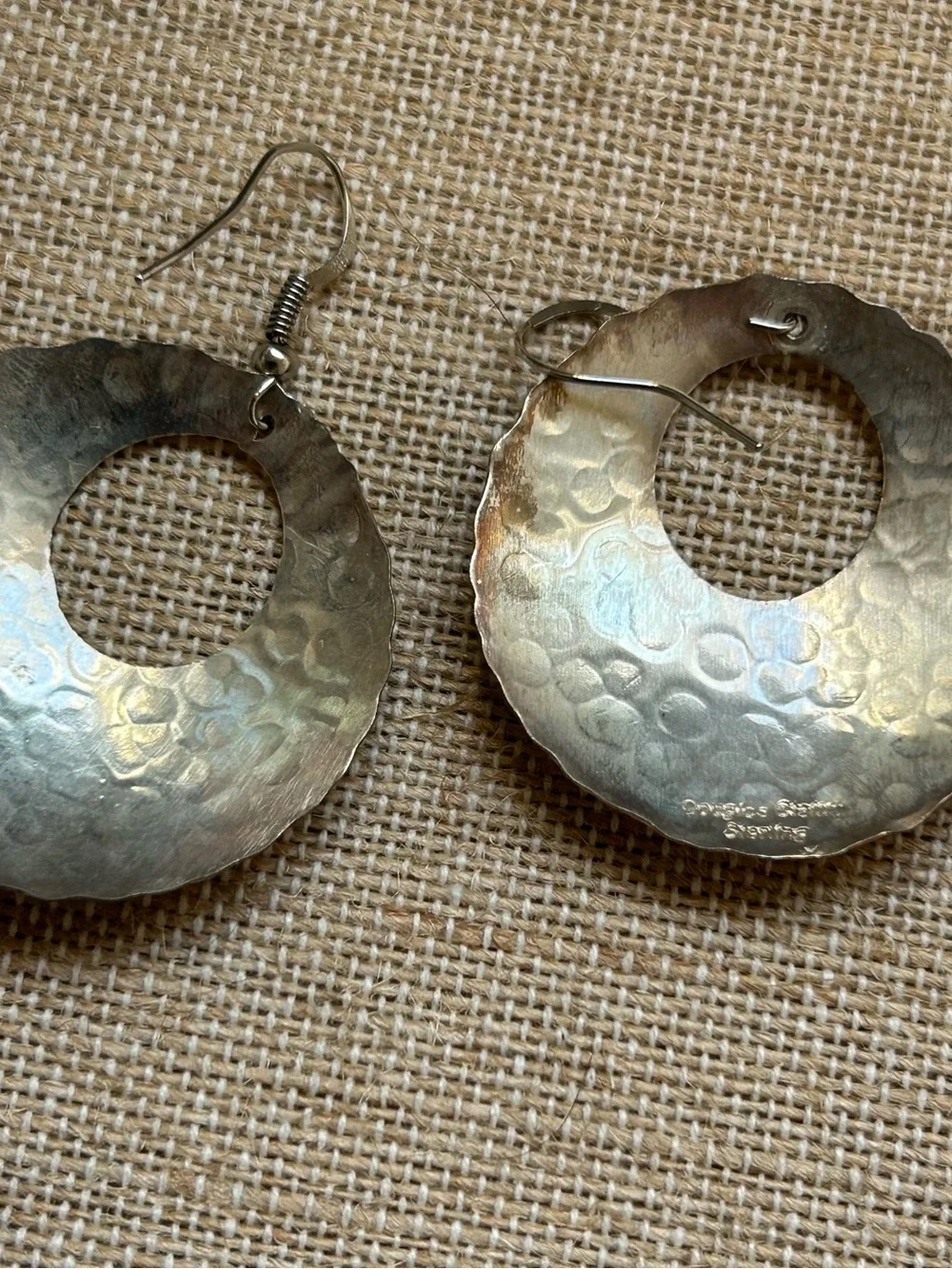 Douglas Etsitty Navajo Hammered Sterling Silver Cutout Disc Earrings